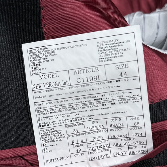 Suitsupply New Verona Int Black Wool Dinner Cocktail Blazer Jacket Mens 34 - Picture 9 of 11